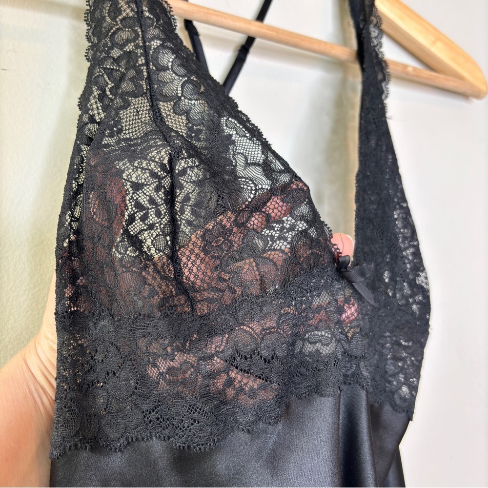 Vicoria's Secret Black Satin‎ Lace Slip Dress Babydoll Lingerie Nightgown Size M - Picture 4 of 11